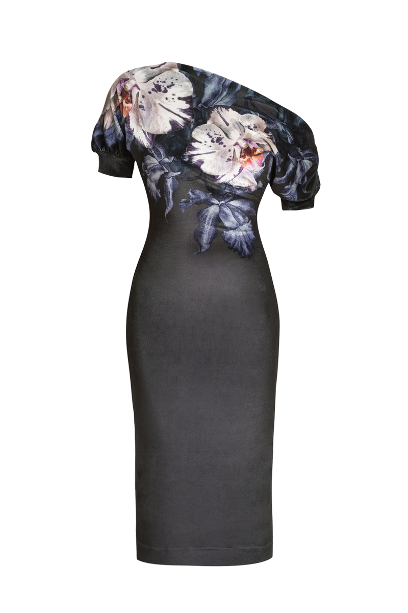 ONE-SHOULDER VELVET DRESS - ORCHID ICE JIORO РОКЛЯ С ПАДНАЛО РАМО ОТ КАДИФЕ - ORCHID ICE JIORO