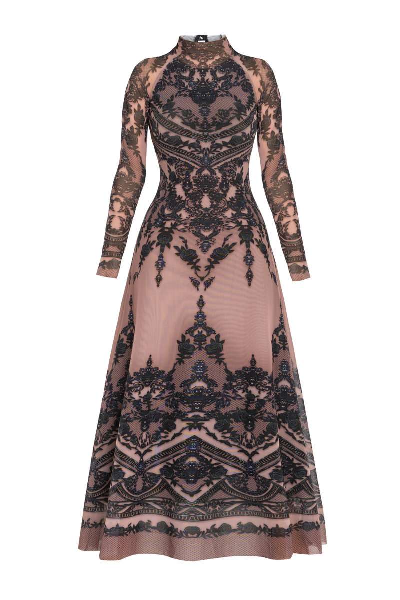 LONG FINE NET DRESS - GRAFFITI POWDER JIORO ДЪЛГА РОКЛЯ ОТ ФИНА МРЕЖА - GRAFFITI POWDER JIORO