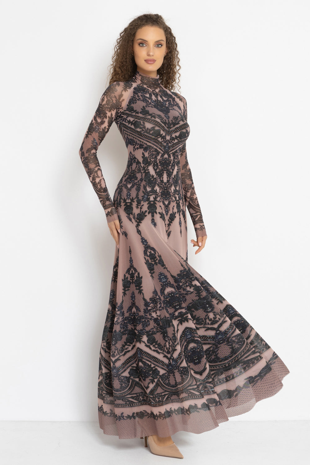 LONG FINE NET DRESS - GRAFFITI POWDER JIORO ДЪЛГА РОКЛЯ ОТ ФИНА МРЕЖА - GRAFFITI POWDER JIORO