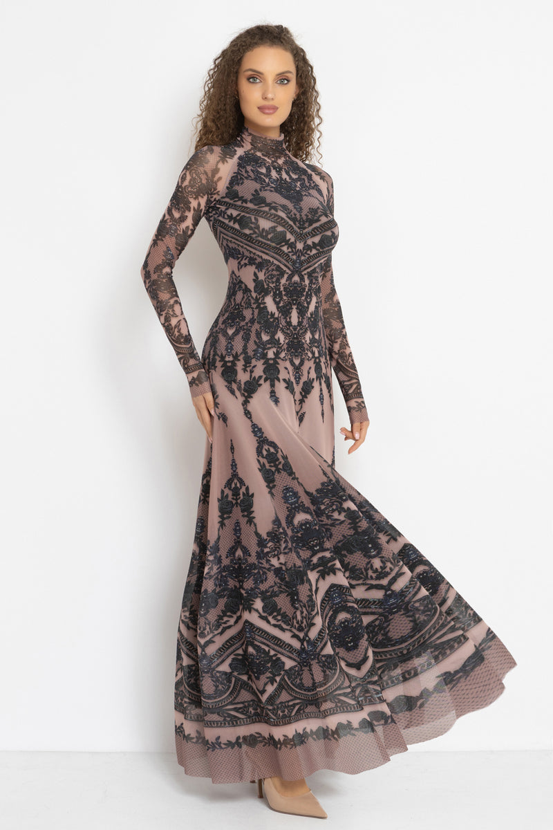 LONG FINE NET DRESS - GRAFFITI POWDER JIORO ДЪЛГА РОКЛЯ ОТ ФИНА МРЕЖА - GRAFFITI POWDER JIORO