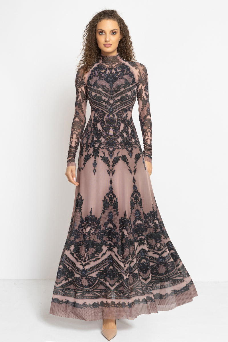 LONG FINE NET DRESS - GRAFFITI POWDER JIORO ДЪЛГА РОКЛЯ ОТ ФИНА МРЕЖА - GRAFFITI POWDER JIORO