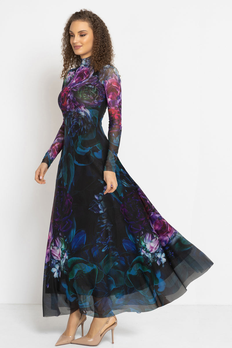 LONG FINE NET DRESS - PEONIES JIORO ДЪЛГА РОКЛЯ ОТ ФИНА МРЕЖА - PEONIES JIORO