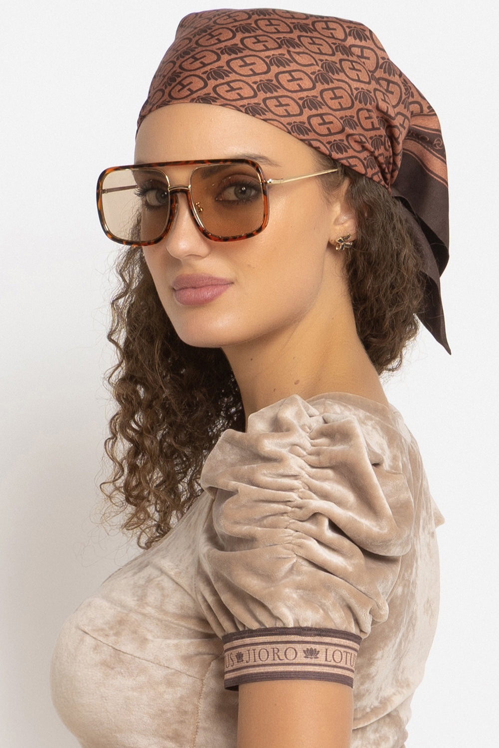 SQUARE VISCOSE HEADSCARF - MOCHA MOUSSE LOGO