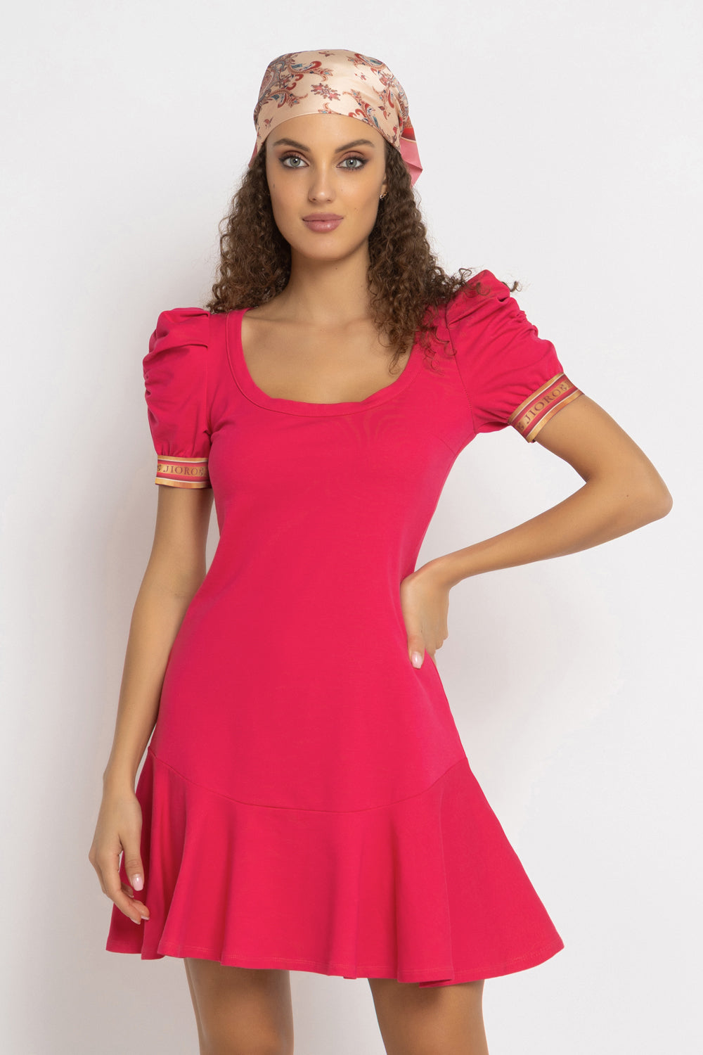 FUCHSIA COTTON DRESS WITH PUFF SLEEVES  - ESSENTIALS JIORO РОКЛЯ ОТ ПАМУЧНА ВАТА С БУФАН РЪКАВИ В ЦВЯТ ФУКСИЯ - ESSENTIALS JIORO
