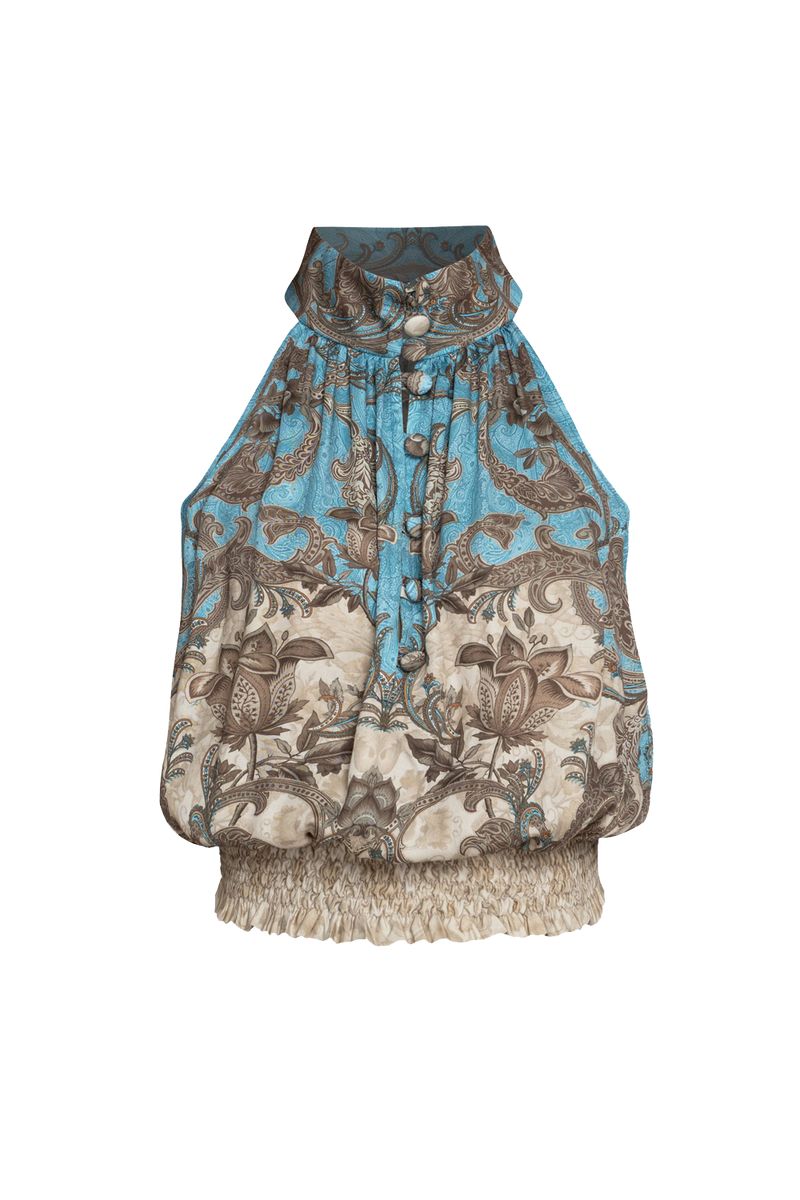 VISCOSE CROP TOP WITH HALTER NECKLINE - PAISLEY SKY JIORO КРОП ТОП ОТ ВИСКОЗА - PAISLEY SKY JIORO