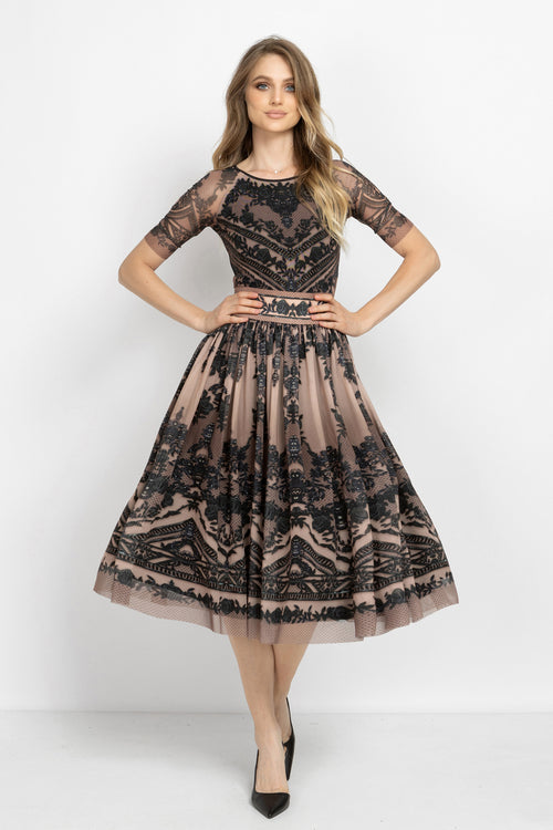 MESH SKIRT WITH ELASTIC WAIST AND VISCOSE LINING - GRAFFITI POWDER