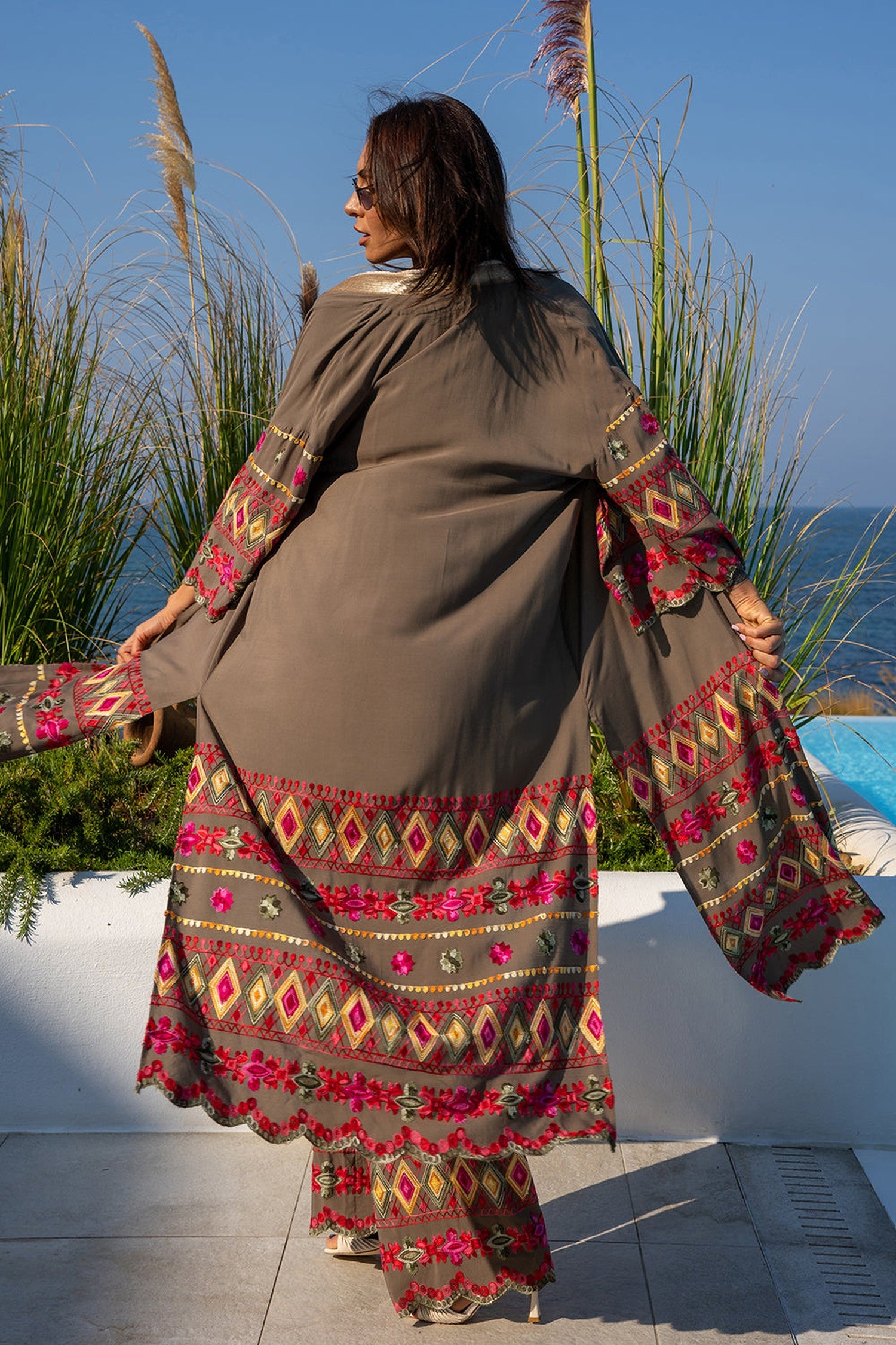 KIMONO EN VISCOSE DE COULEUR KAKI - ESSENTIELS