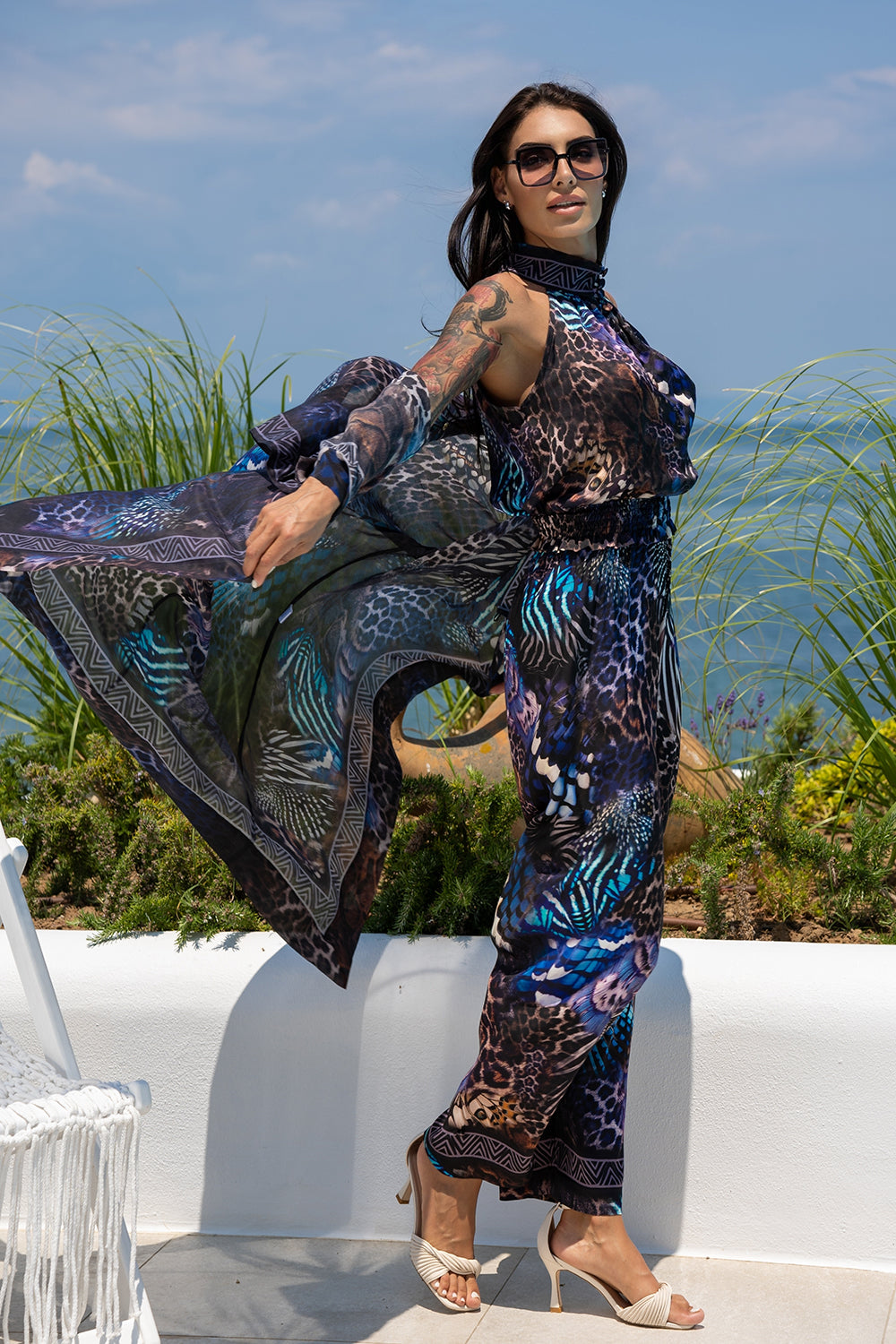 SATIN VISCOSE TOP - LEO NEON DARK