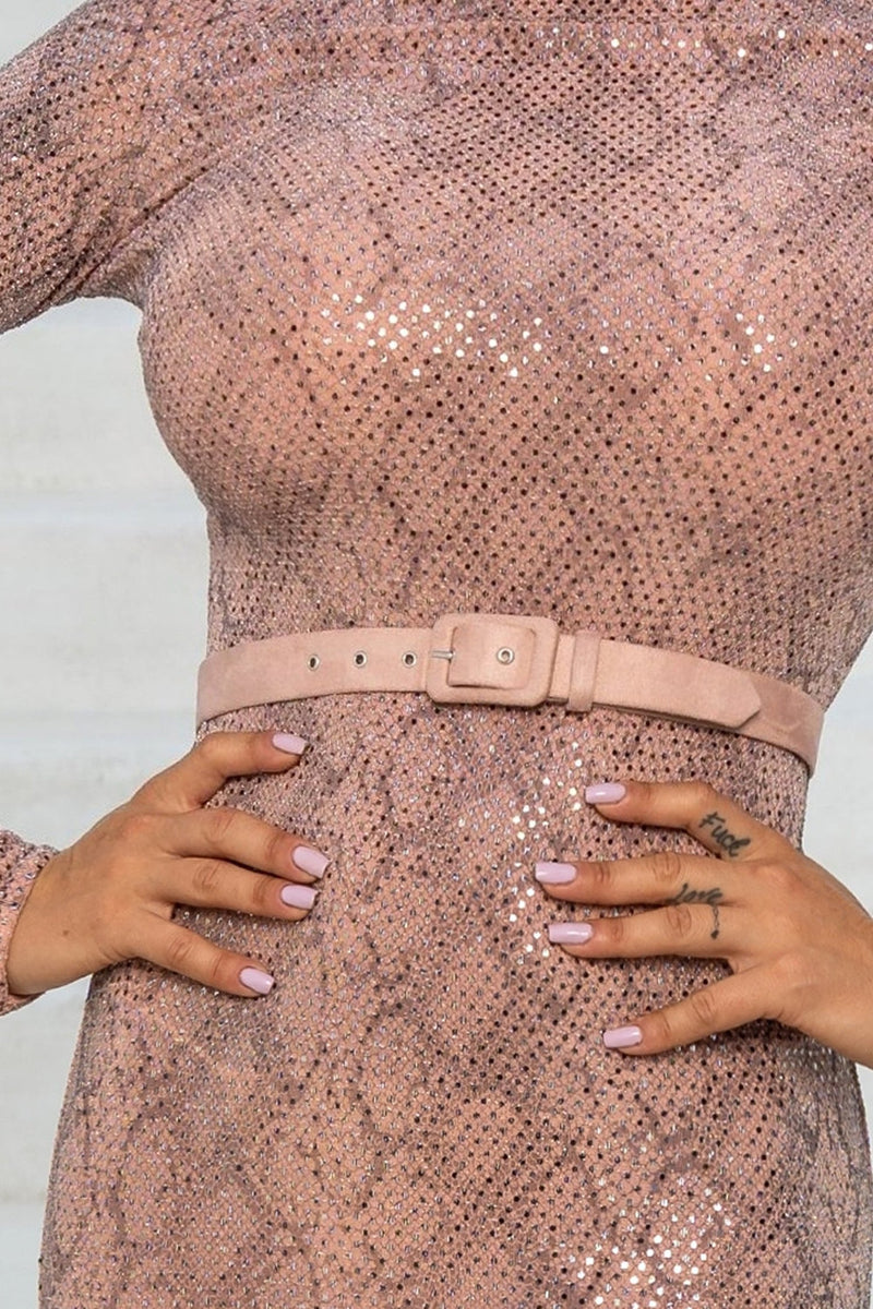 FITTED GLITTER DRESS IN POWDER - ESSENTIALS