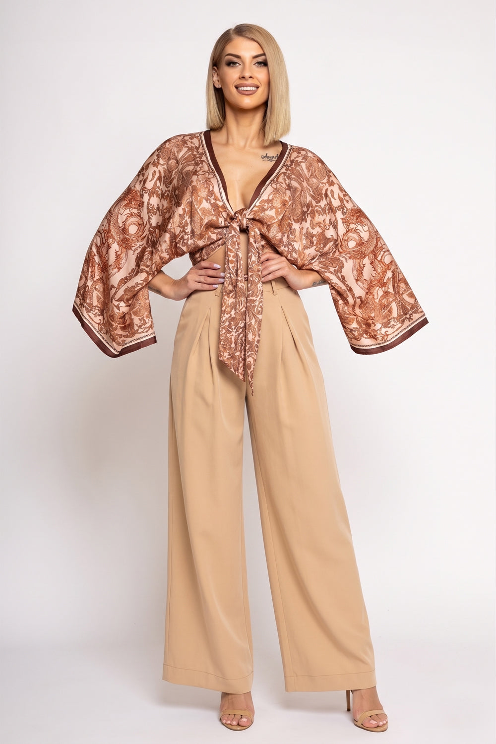 VISCOSE CROP KIMONO - ASIA BEIGE