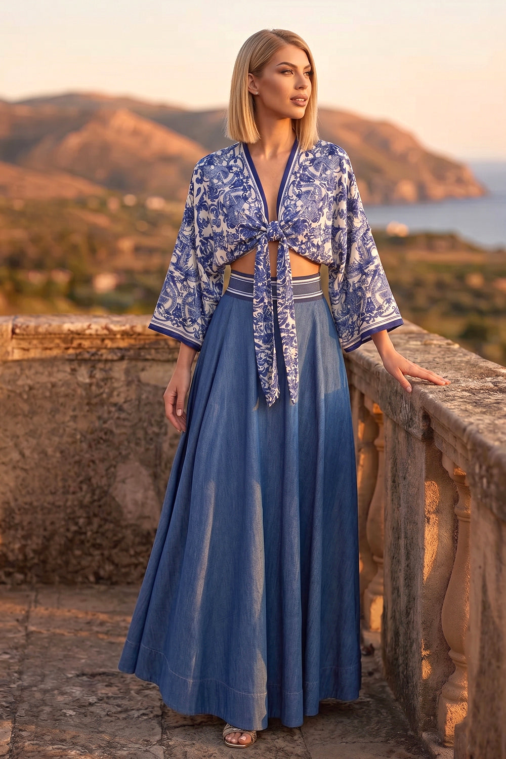 KIMONO COURT EN VISCOSE - CIEL D'ASIE