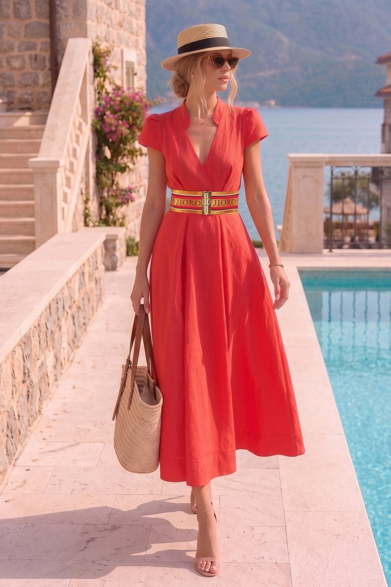 LONG FLARED LINEN DRESS IN FUCHSIA - ESSENTIALS JIORO ДЪЛГА РАЗКРОЕНА РОКЛЯ ОТ ЛЕН В ЦВЯТ ФУКСИЯ – ESSENTIALS JIORO