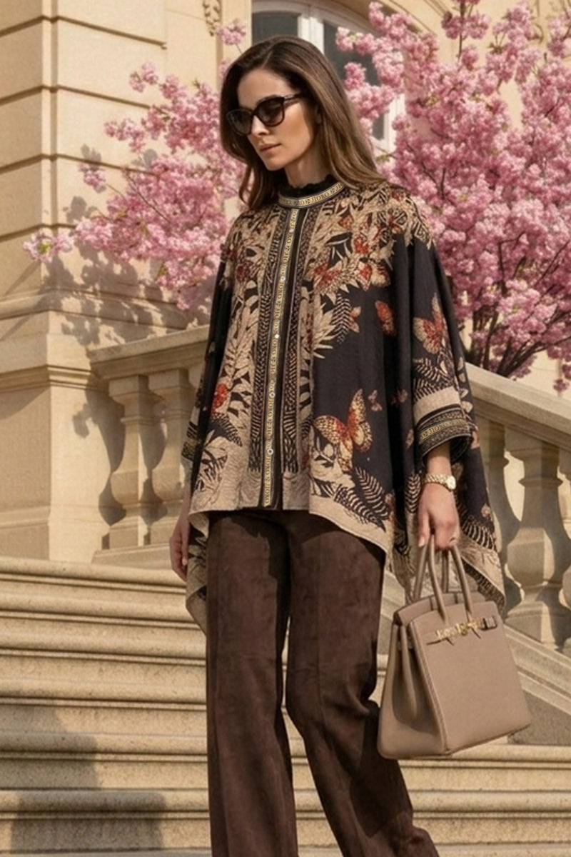 SQUARE TUNIC WITH RUFFLED COLLAR - MIDNIGHT BUTTERFLIES JIORO ПРАВОЪГЪЛНА ТУНИКА С ЯКА С НАБОРИ - MIDNIGHT BUTTERFLIES JIORO