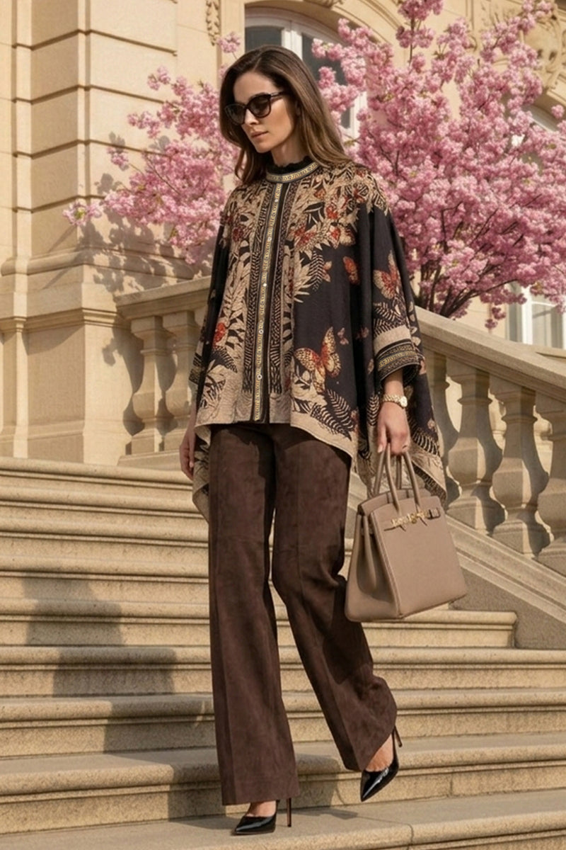 SQUARE TUNIC WITH RUFFLED COLLAR - MIDNIGHT BUTTERFLIES JIORO ПРАВОЪГЪЛНА ТУНИКА С ЯКА С НАБОРИ - MIDNIGHT BUTTERFLIES JIORO