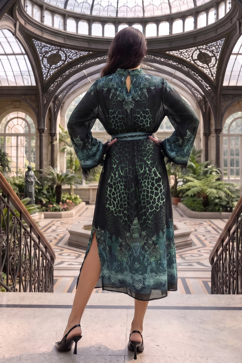 Caftan en satin de viscose avec plumes - Leo vert néon