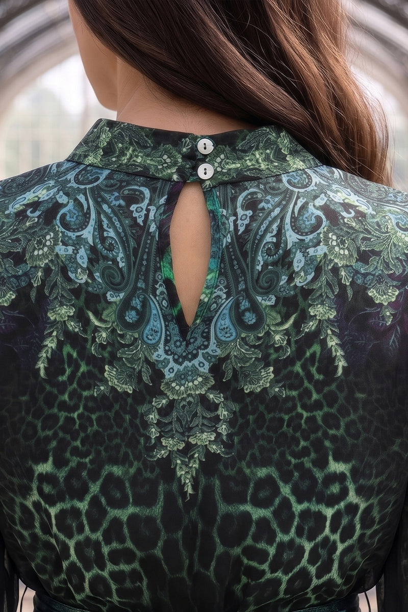 Caftan en satin de viscose avec plumes - Leo vert néon