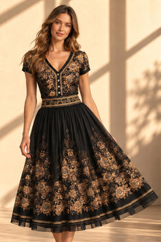BASIC V-NECK TOP - GOLDEN ROSES