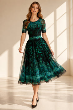 MESH SKIRT WITH ELASTIC WAIST AND VISCOSE LINING - LEO NEON GREEN