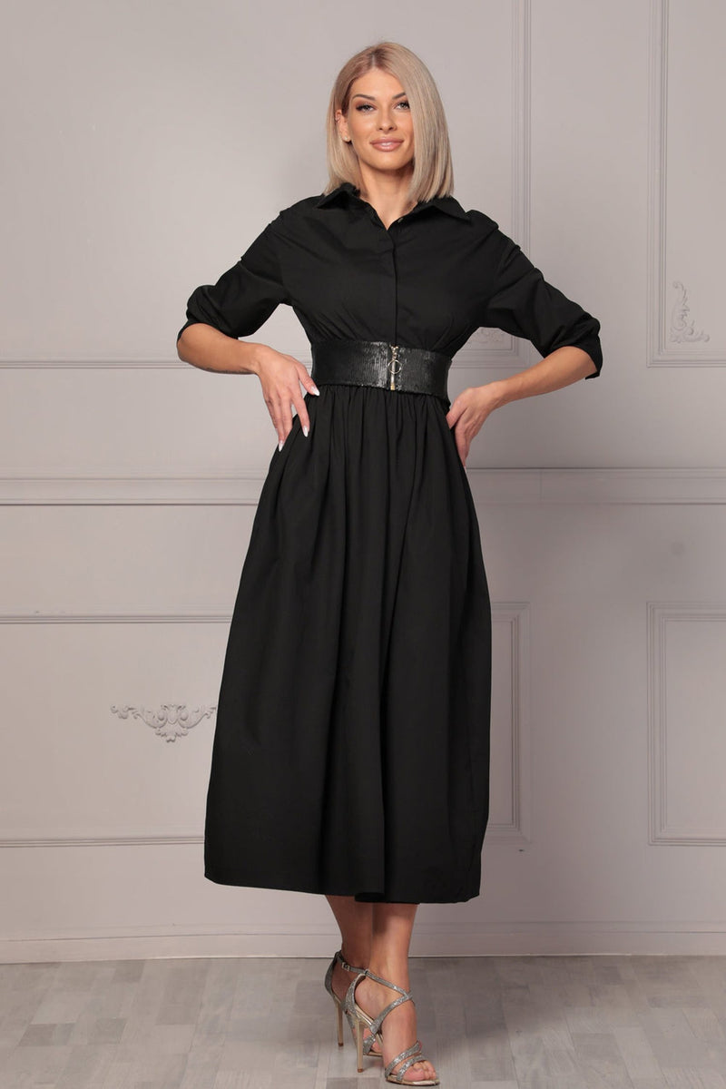 ROBE EN POPELINE LÂCHE AVEC CEINTURE - ESSENTIELS