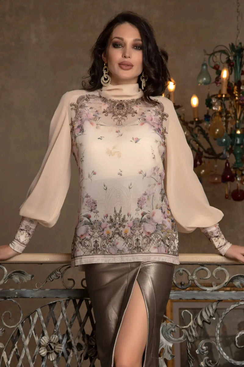 2-IN-1 DESIGNER CHIFFON BLOUSE AND TOP - BAROQUE FLOWERS JIORO 2в1 ДИЗАЙНЕРСКА РИЗА ОТ ШИФОН и ТОП - BAROQUE FLOWERS JIORO