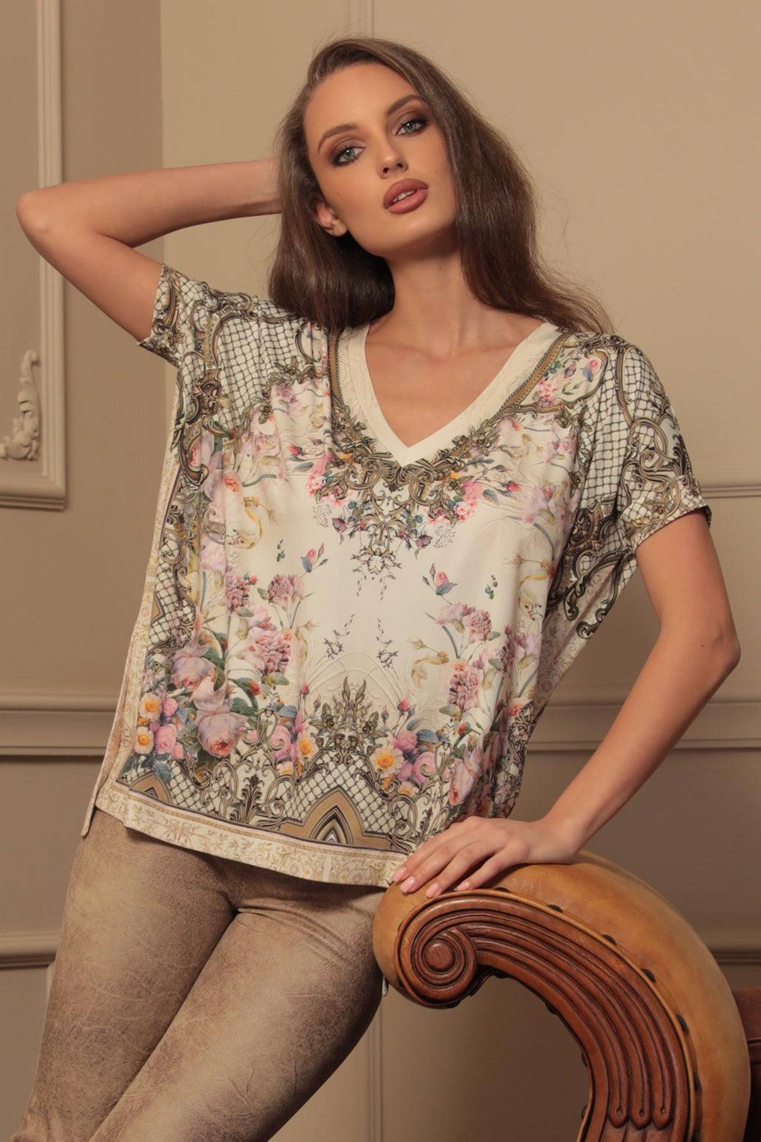 BLOUSE AMPLE - FLEURS BAROQUES