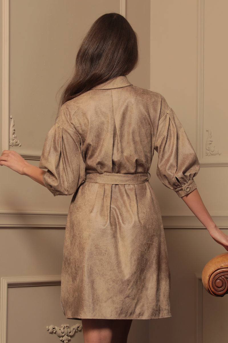 SUEDE-LOOK SHIRT DRESS IN CAPPUCINO - ESSENTIALS
