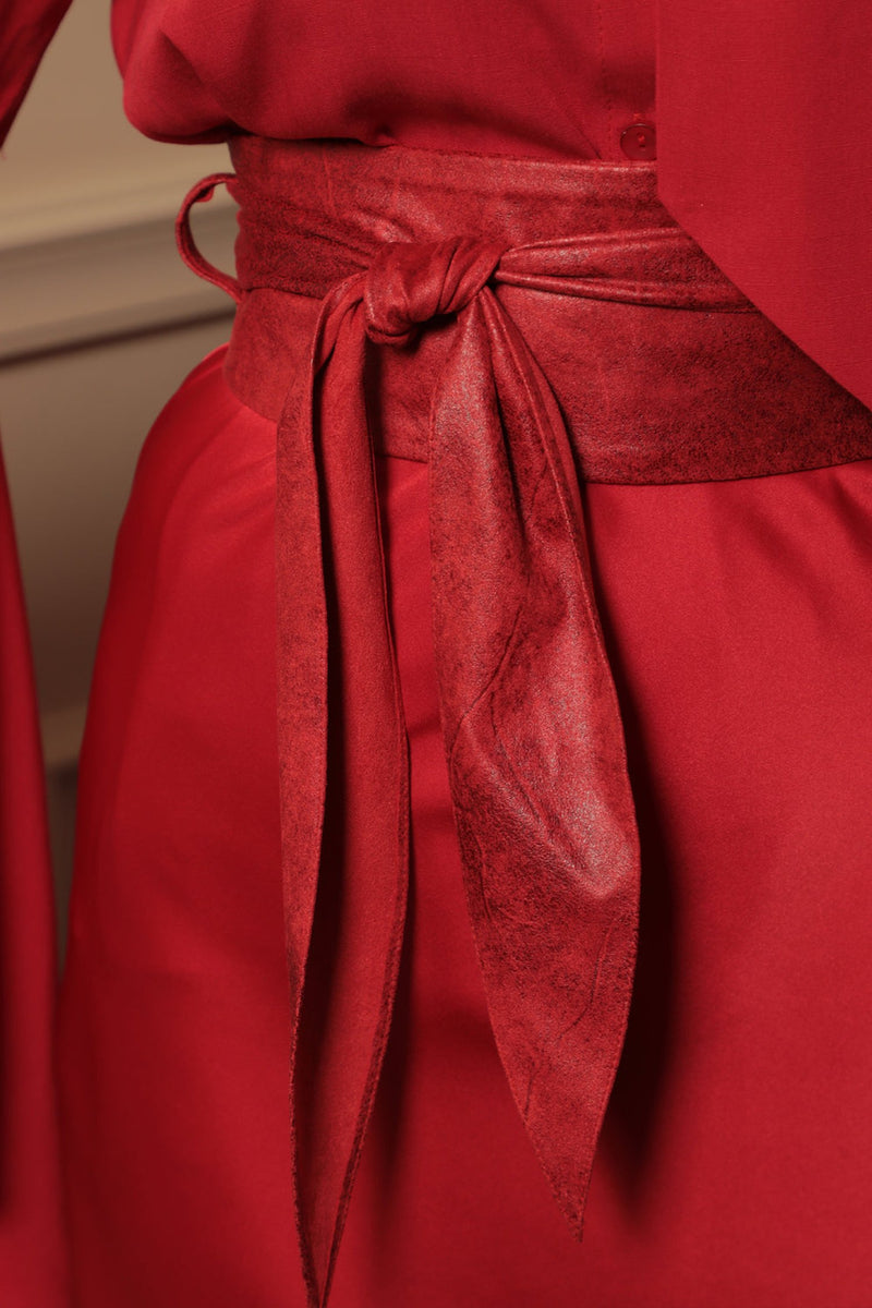 CEINTURE STYLE ENROULÉ - IMITATION DAIM EN ROUGE - ESSENTIELS