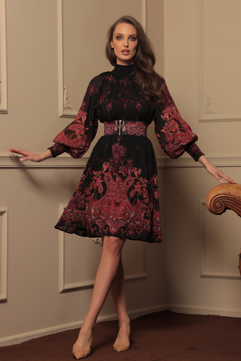 RELAXED FIT DRESS WITH RAGLAN SLEEVES - PAISLEY DARK JIORO СВОБОДНА РОКЛЯ С РЕГЛАН РЪКАВ - PAISLEY DARK JIORO