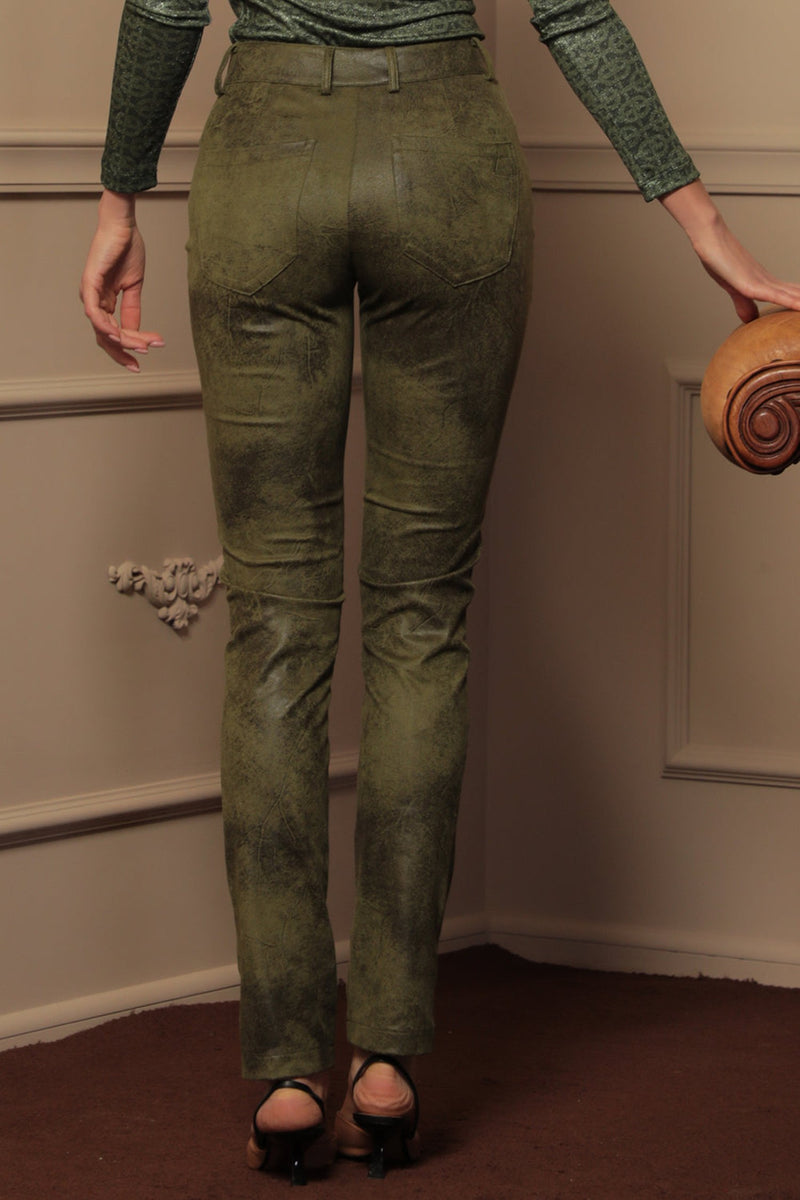PANTALON SKINNY 5-POCHES EN VERT OLIVE - ESSENTIELS