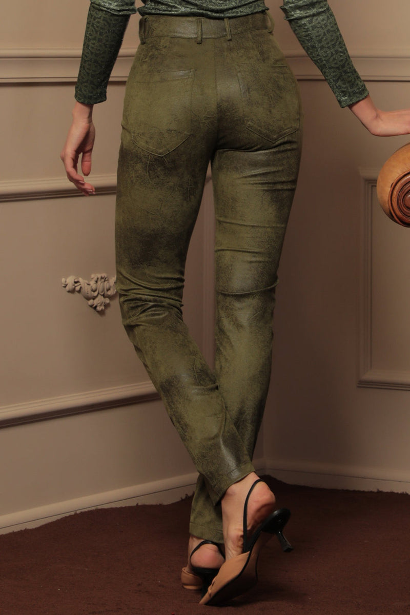 PANTALON SKINNY 5-POCHES EN VERT OLIVE - ESSENTIELS