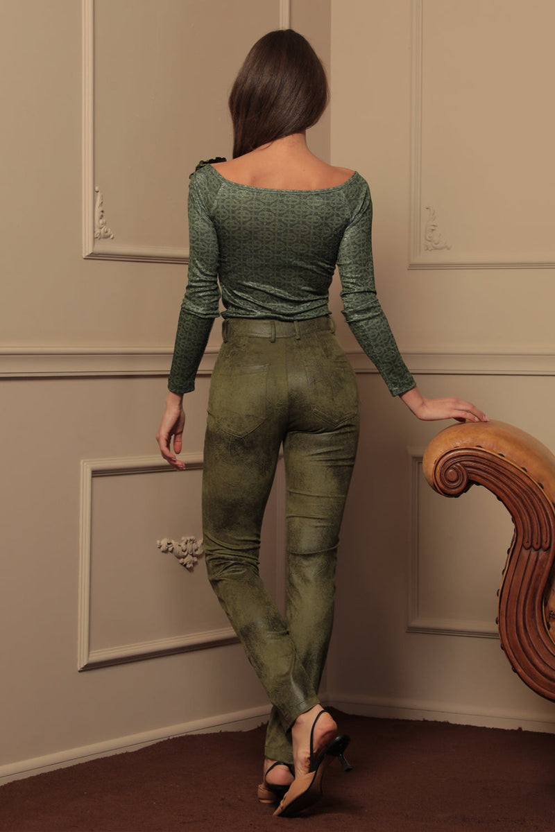 PANTALON SKINNY 5-POCHES EN VERT OLIVE - ESSENTIELS