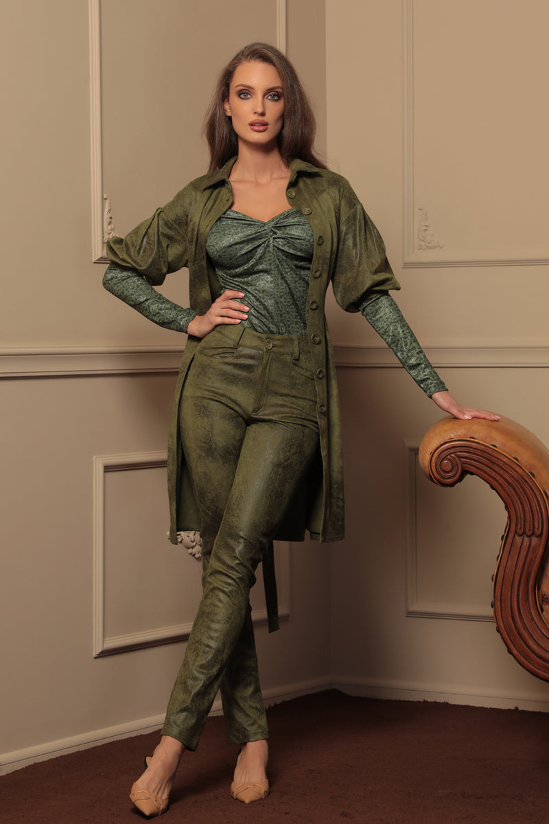 PANTALON SKINNY 5-POCHES EN VERT OLIVE - ESSENTIELS