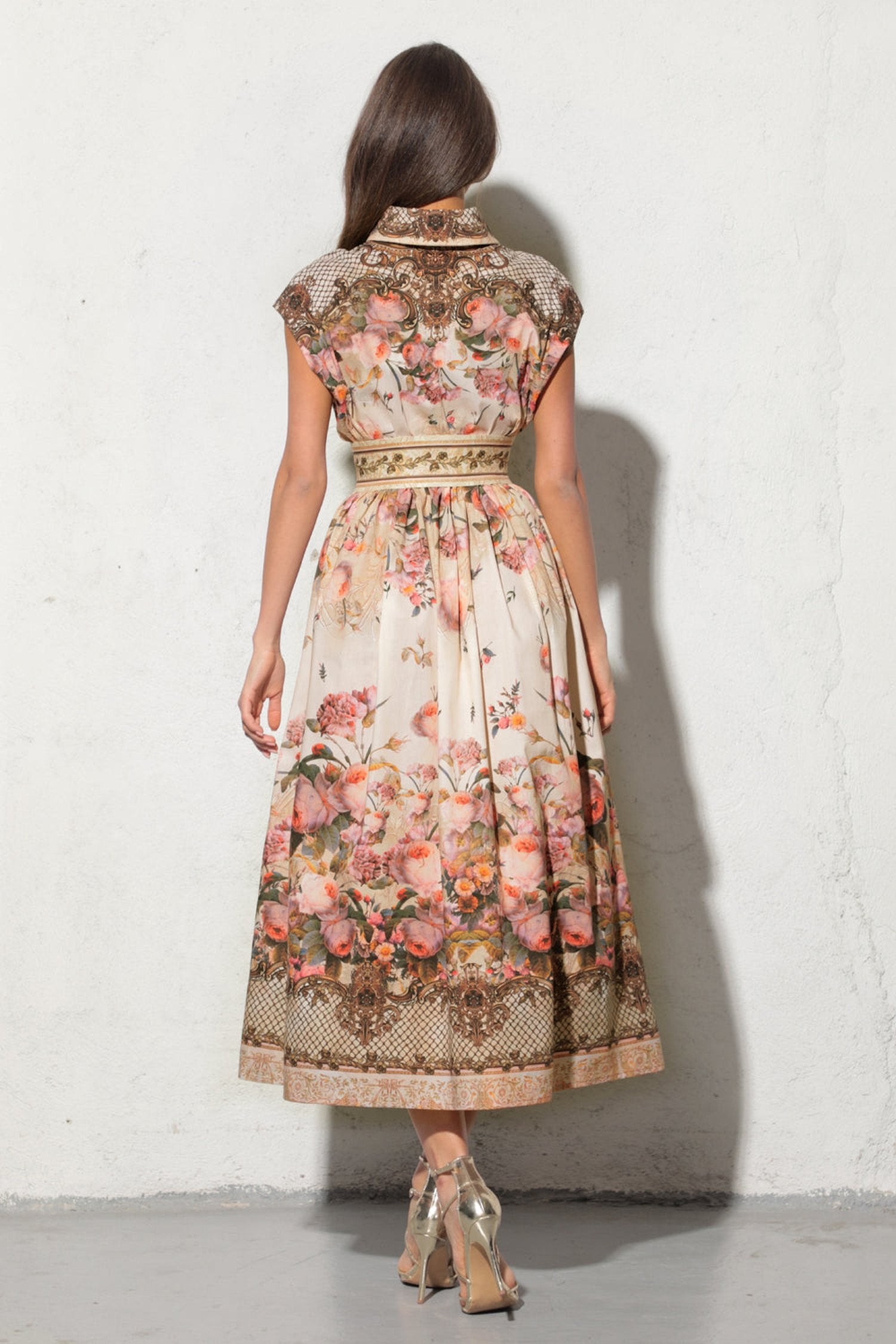 LONG POPLIN DRESS WITH DETACHABLE BELT - BAROQUE FLOWERS