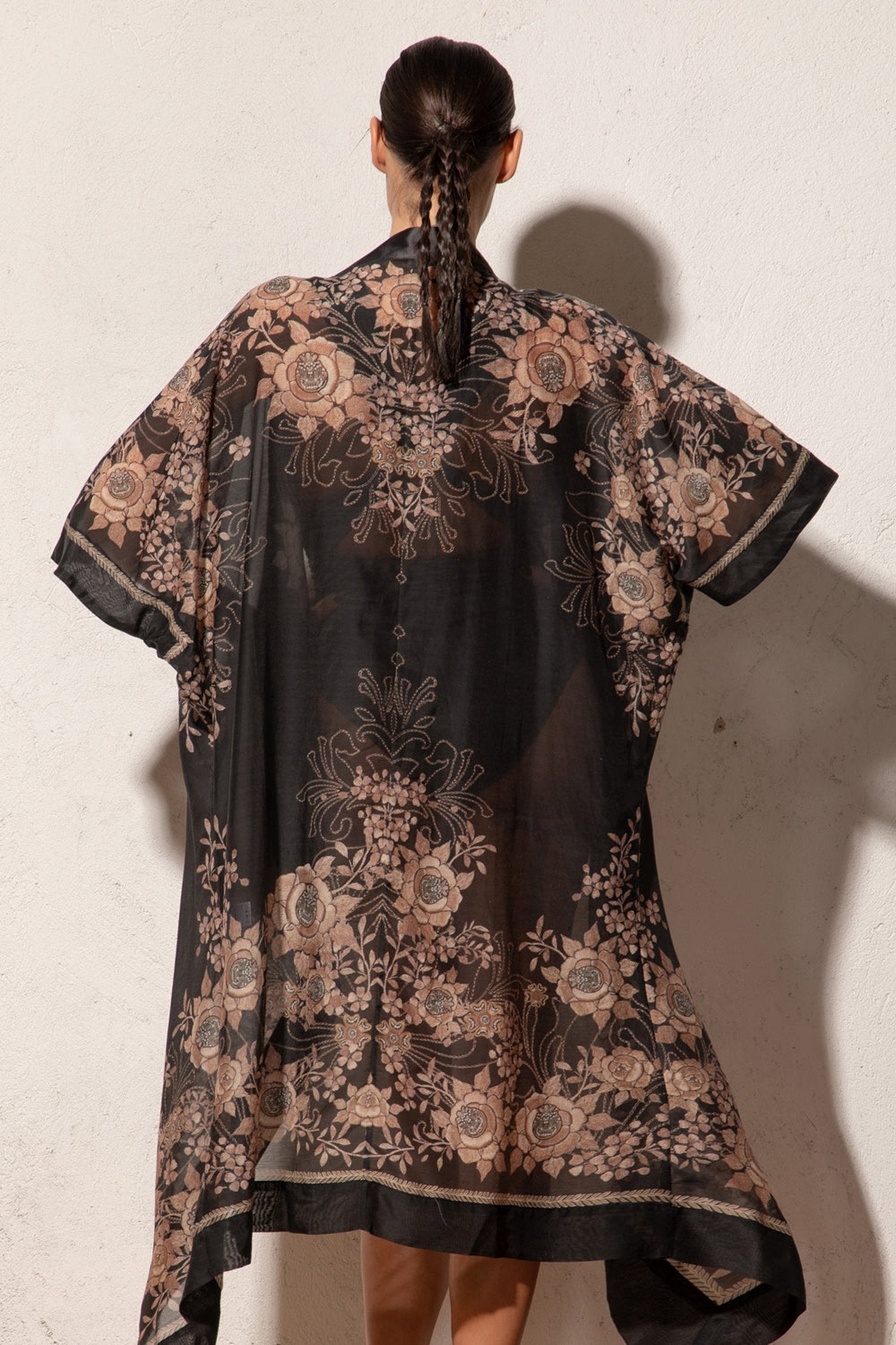 Kimono en coton de soie - Roses dorées