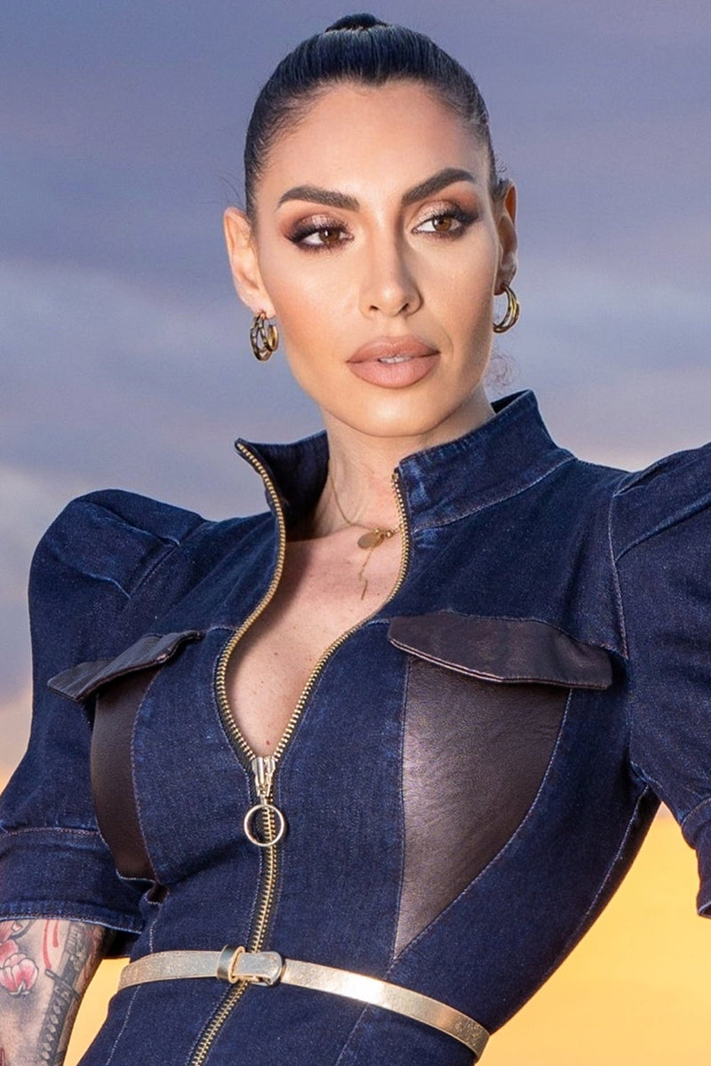 BUFFER SLEEVE DRESS IN DENIM - ESSENTIALS