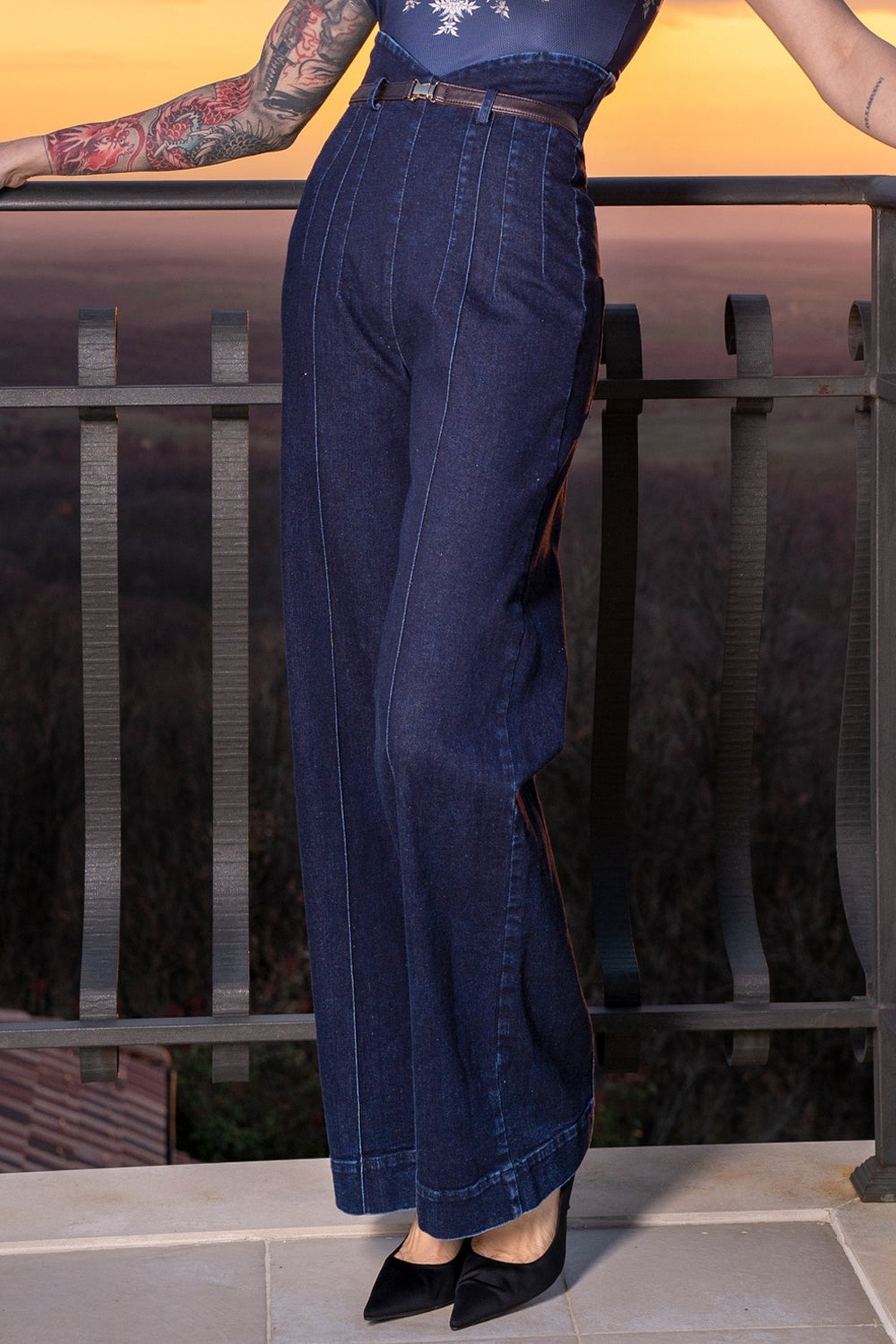 HIGH WAIST WIDE LEG DENIM PANTS - ESSENTIALS