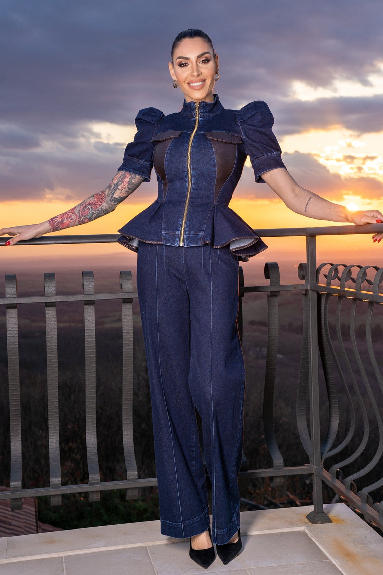 HIGH WAIST WIDE LEG DENIM PANTS - ESSENTIALS