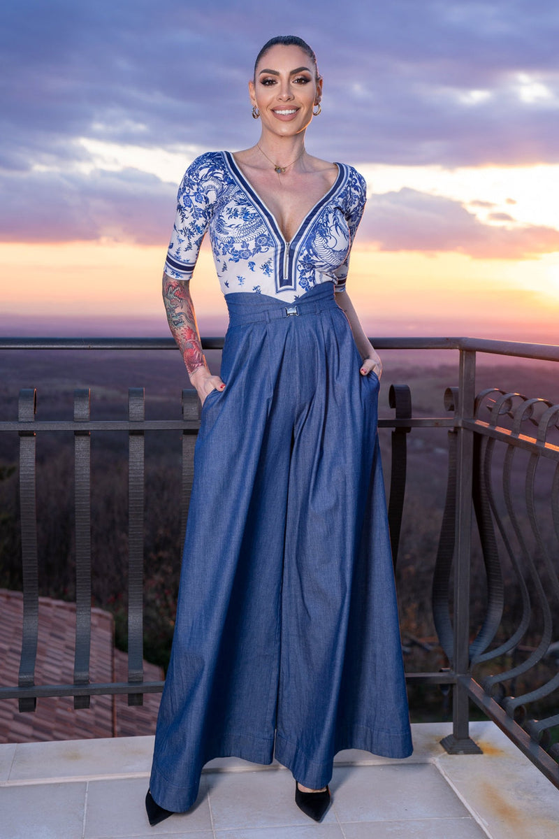 HIGH WAIST WIDE LEG DENIM PANTS - ESSENTIALS JIORO ДЕНИМЕН ПАНТАЛОН С МНОГО ШИРОКИ КРАЧОЛИ И ВИСОКА ТАЛИЯ - ESSENTIALS JIORO