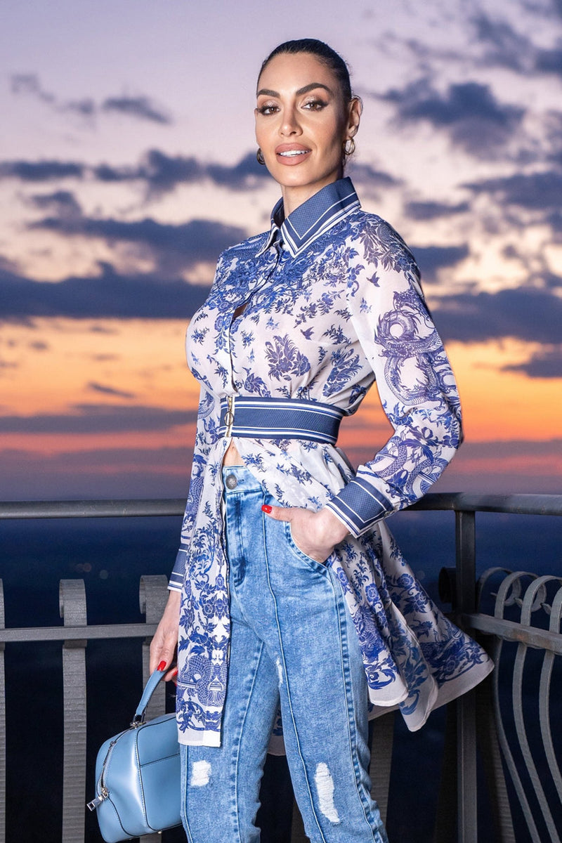 Chemise longue en viscose de soie - Asia Sky