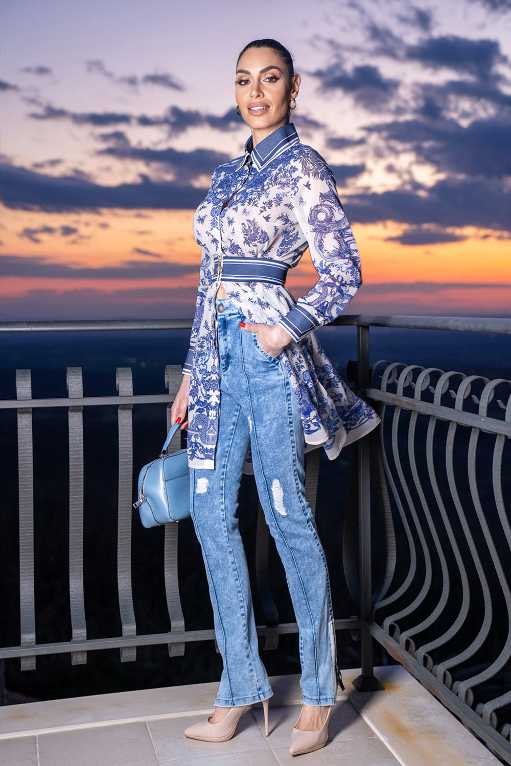 SILK VISCOSE LONG SHIRT - ASIA SKY