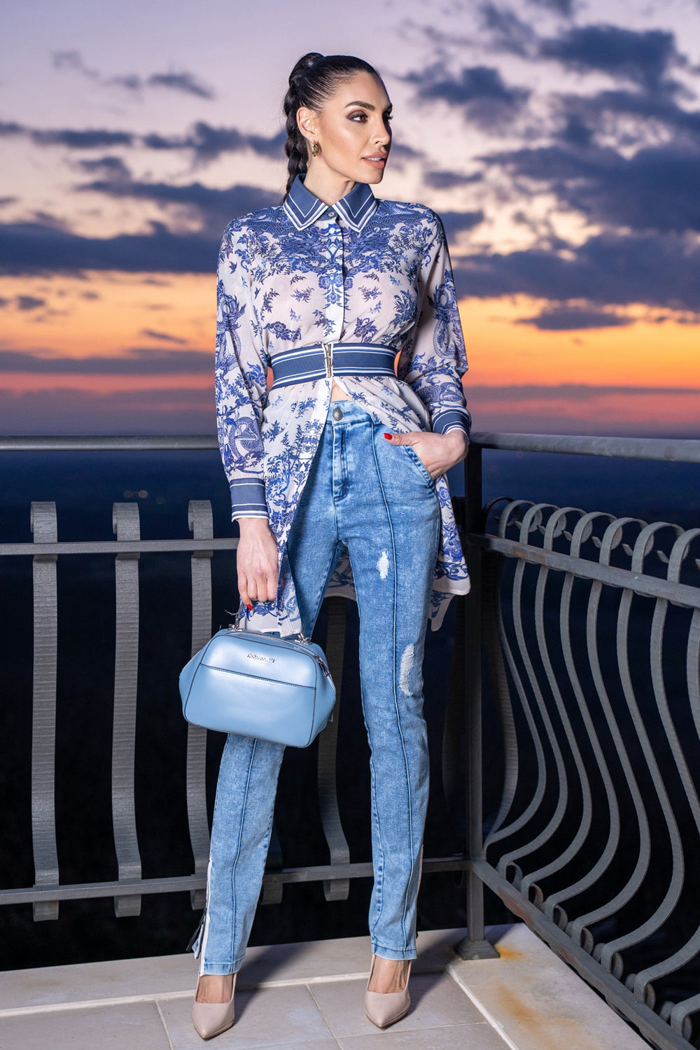 SILK VISCOSE LONG SHIRT - ASIA SKY