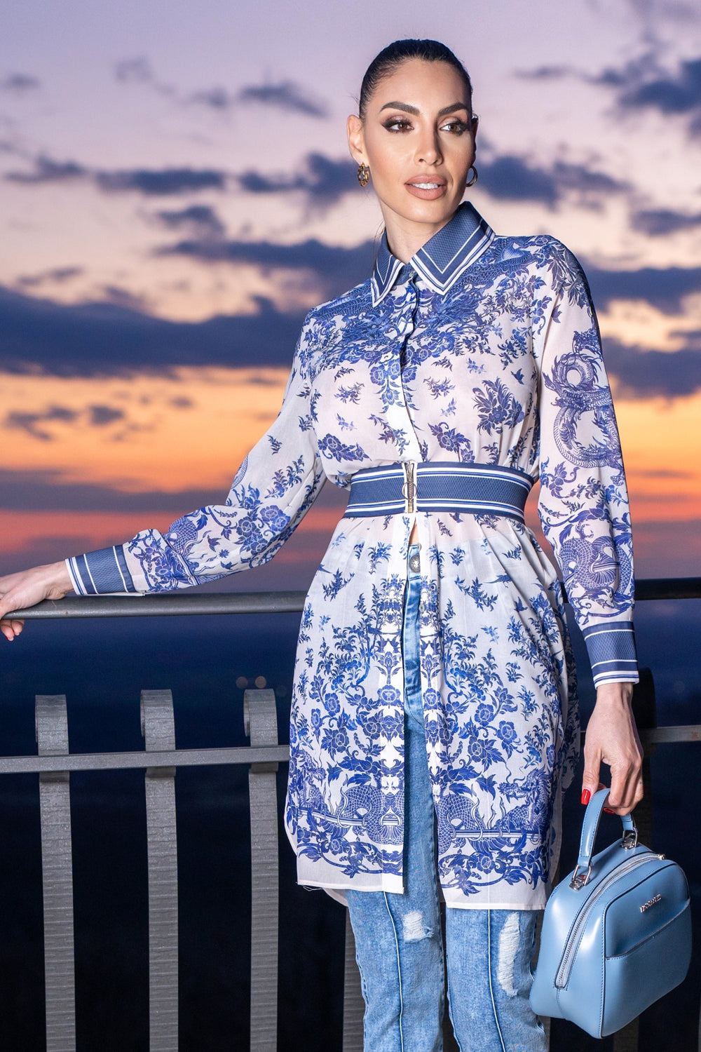 SILK VISCOSE LONG SHIRT - ASIA SKY