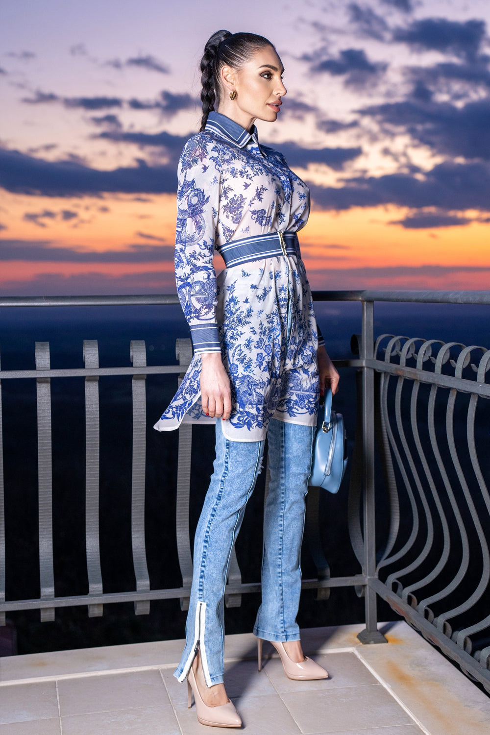 SILK VISCOSE LONG SHIRT - ASIA SKY