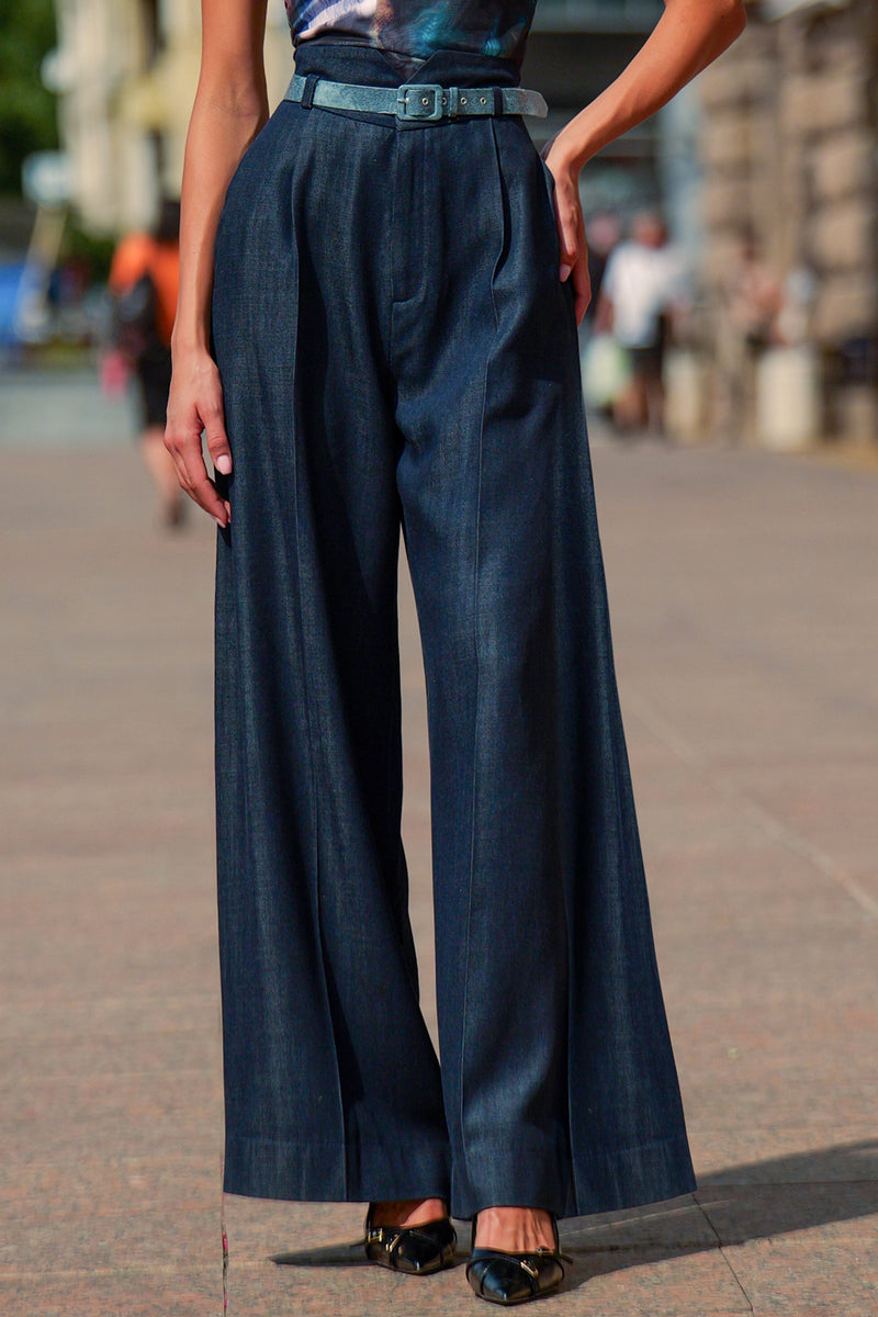 TENCEL DENIM PANTS WITH HIGH WAIST AND WIDE LEG - ESSENTIALS JIORO ПАНТАЛОН ОТ ТЕНСЕЛ ДЕНИМ С ВИСОКА ТАЛИЯ И ШИРОК КРАЧОЛ - ESSENTIALS JIORO