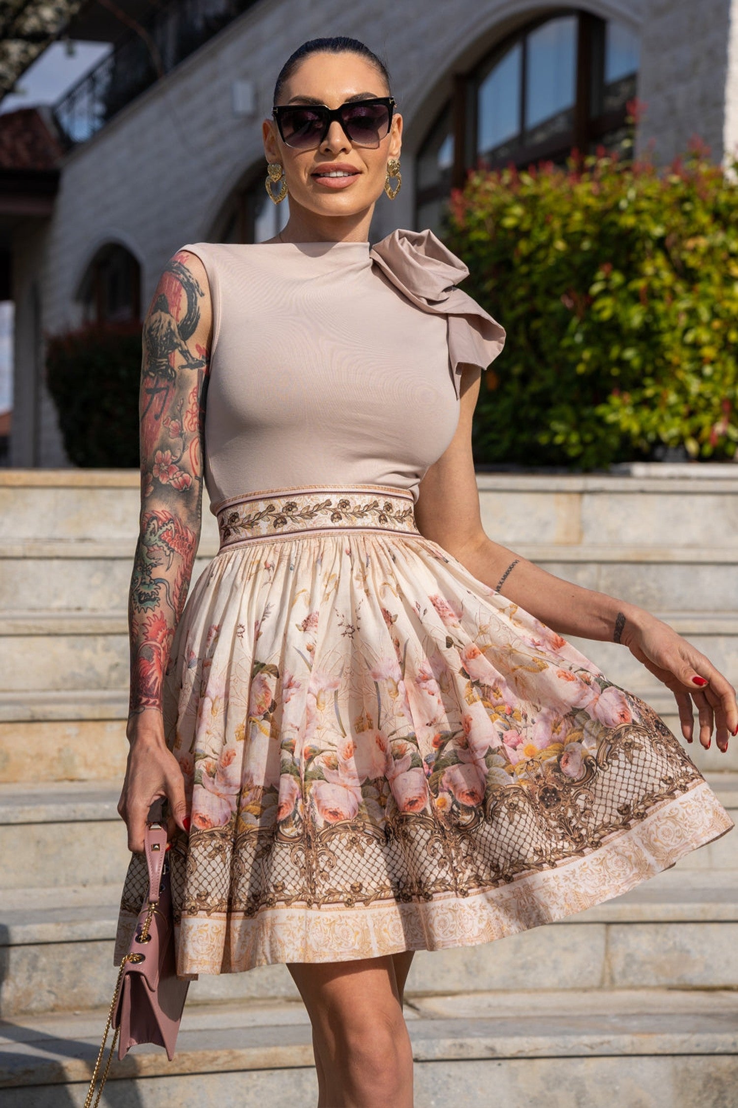 BLOUSE WITH ASYMMETRIC SHOULDER IN BEIGE - ESSENTIALS JIORO БЛУЗА С АСИМЕТРИЧНО РАМО В БЕЖОВО - ESSENTIALS JIORO