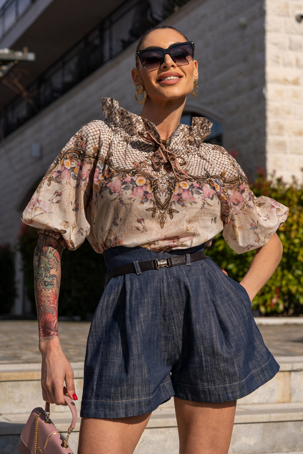 DENIM BERMUDA WITH HIGH WAIST - ESSENTIALS