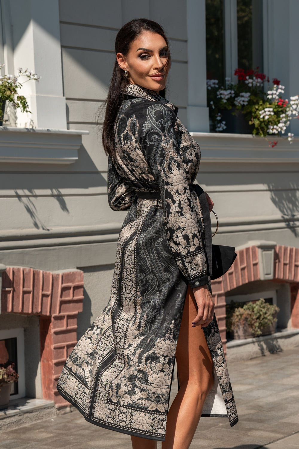 VISCOSE SHIRT DRESS WITH REMOVABLE BELT - FROZEN LOTUS