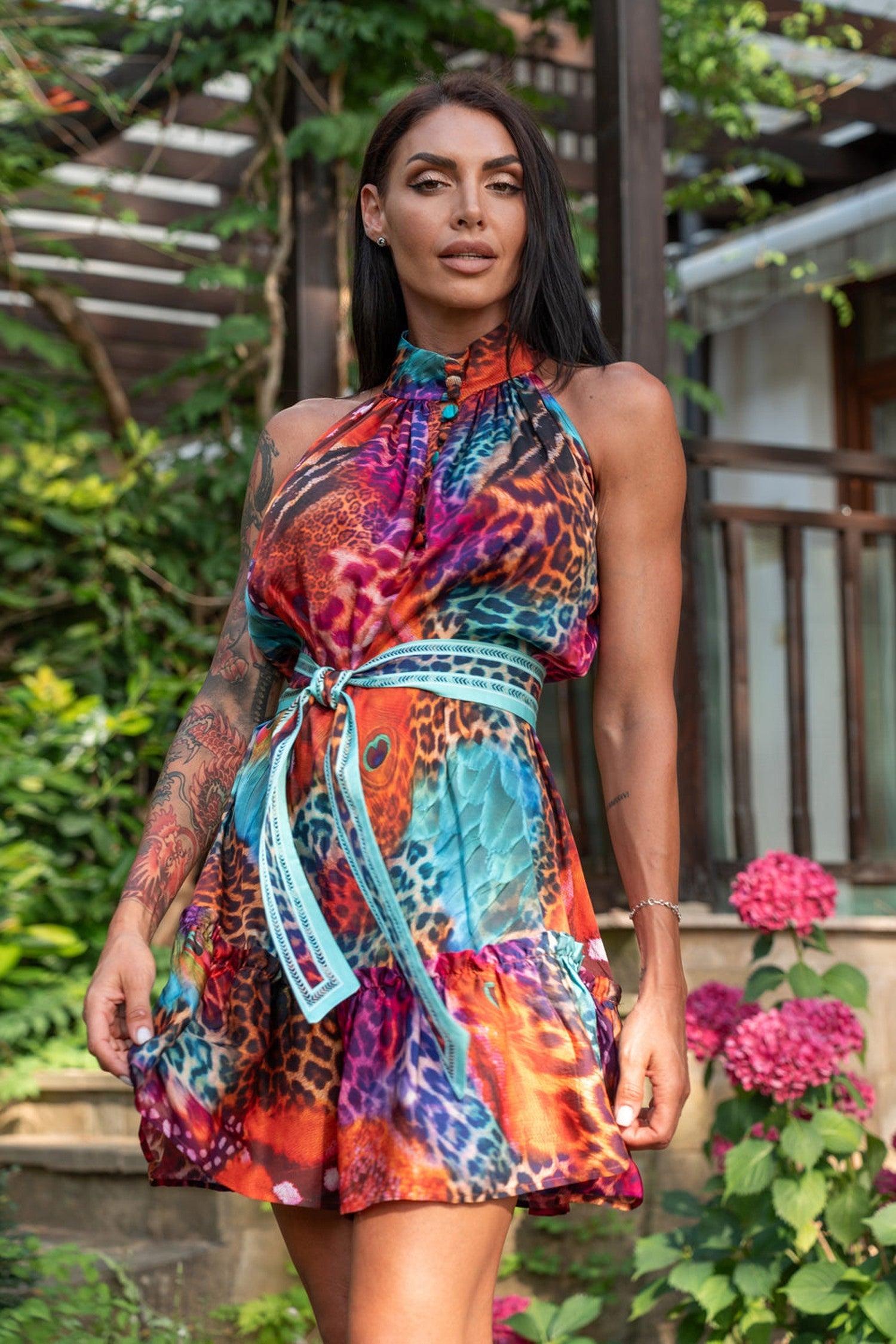 ROBE ÉVASÉE EN VISCOSE - LÉOPARD NÉON SAUVAGE