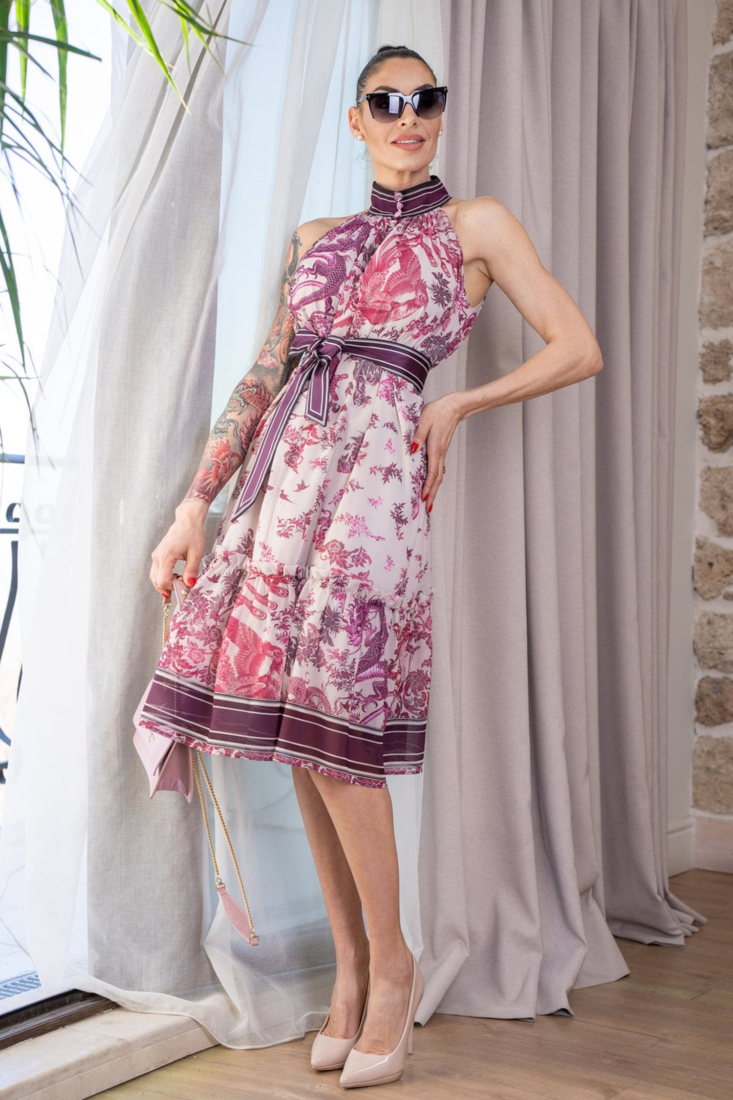 ROBE SANS MANCHES EN CHIFFON - ASIA BORDEAUX