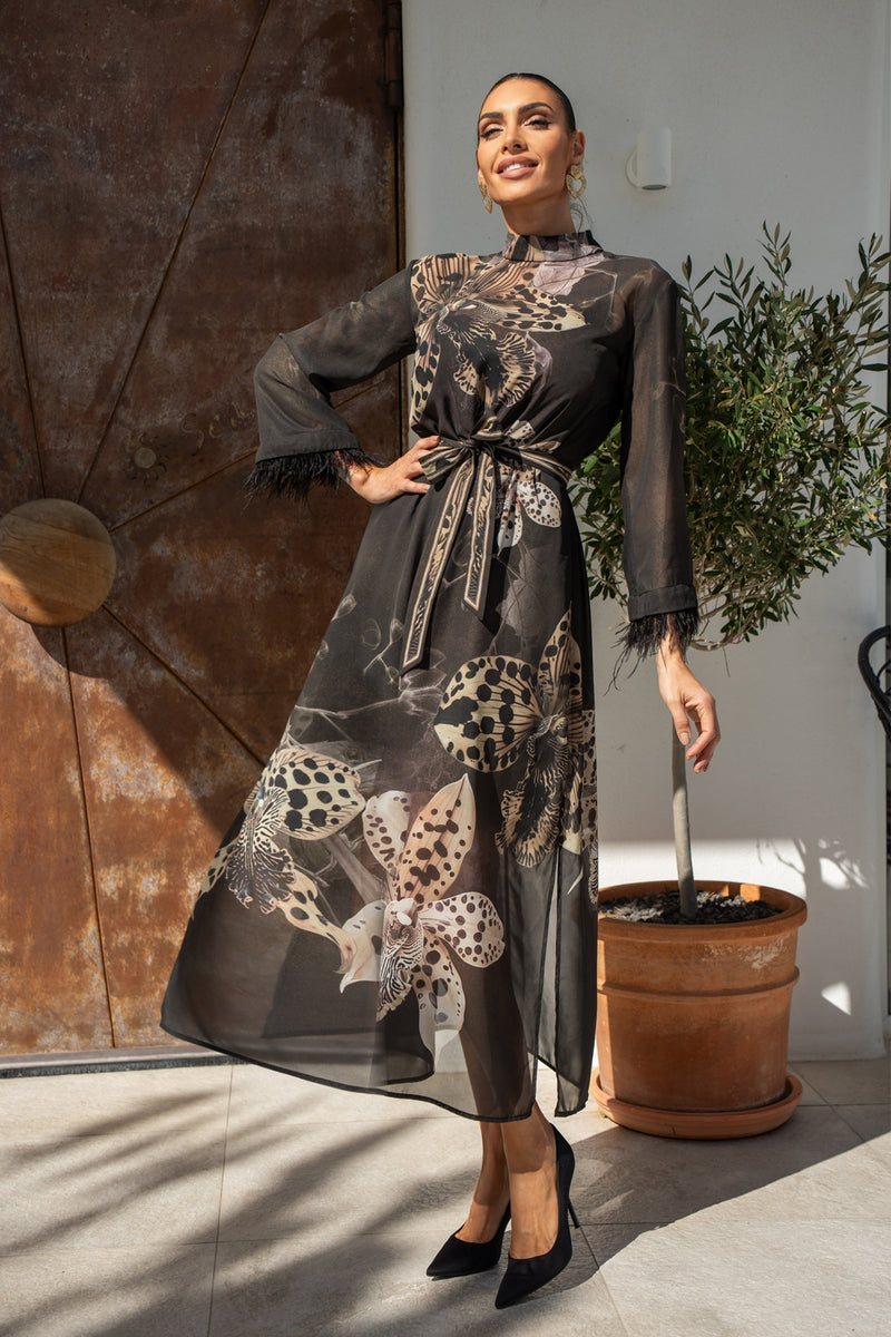 FRENCH CHIFFON CAFTAN DRESS - LEO ORCHID JIORO РОКЛЯ КАФТАН ОТ ФРЕНСКИ ШИФОН - LEO ORCHID JIORO